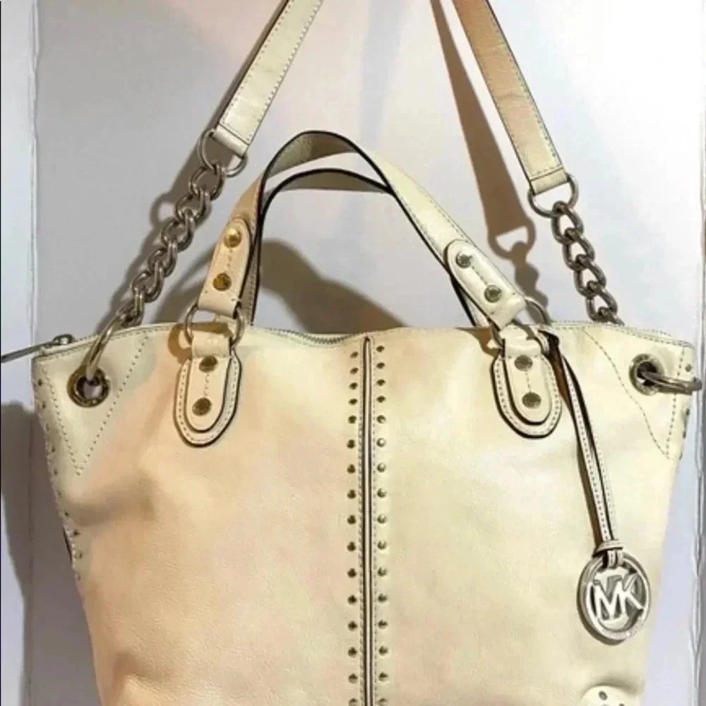 Michael kors white leather satchel handbag